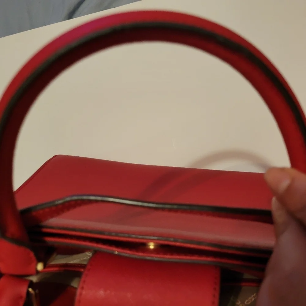 Michael Kors Karla Red Leather Satchel with Gold‎ Hardware